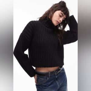 TOPSHOP Oversized Turtleneck Cropped Sweater, Size Small & Large, Black, NWT